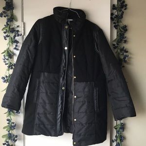 Black heavy coat with faux leather accents